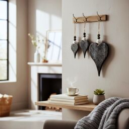 Red Hamper Set of 3 Hanging Glitter Heart Wicker Decorations in Brown - thumbnail 2