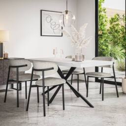 More4Homes Donni Rectangle White Marble Top Dining Table & 4 Myla Linen Chairs in Grey - thumbnail 1