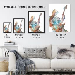 "Artery8 Bass Player Musician Bassist Watercolour Painting Wall Art Print in White - Size: W24"" x H32""" - thumbnail 3
