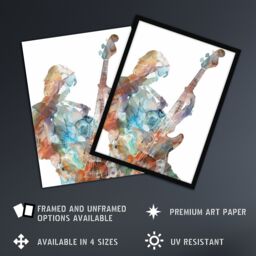 "Artery8 Bass Player Musician Bassist Watercolour Painting Wall Art Print in White - Size: W24"" x H32""" - thumbnail 2