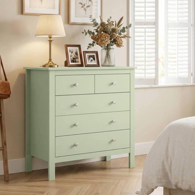 HOMCOM Modern Chest Of Drawers, 5 Drawer Unit Storage Chest for Bedroom in Green - image 1