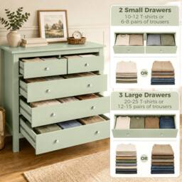 HOMCOM Modern Chest Of Drawers, 5 Drawer Unit Storage Chest for Bedroom in Green - thumbnail 4