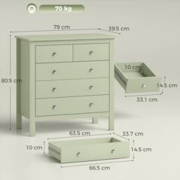 HOMCOM Modern Chest Of Drawers, 5 Drawer Unit Storage Chest for Bedroom in Green - thumbnail 3