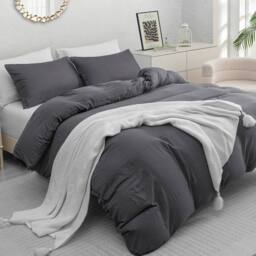 Grace Premium Microfiber Reversible Duvet Cover Set Ultrasoft Bedding in Dark Grey - Size: Single - thumbnail 1