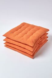 Homescapes 4 Pack Seat Pads Luxury 100% Cotton Indoor Outdoor Garden Cushion, 40cm in Burnt Orange - Size: 40 cm x 40 cm