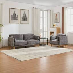 FURNITURE ONE Velvet Upholstered Sectional Sofa Set-1+3 Set in Grey - Size: 1 Pack