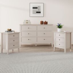 Melody Maison Large 6 Drawer Chest Of Drawers & Pair Of 3 Drawer Bedside Tables - Rowley Taupe Grey Range in Light Blue - thumbnail 4