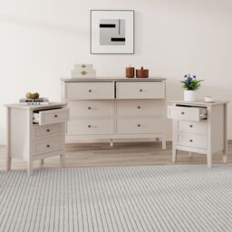 Melody Maison Large 6 Drawer Chest Of Drawers & Pair Of 3 Drawer Bedside Tables - Rowley Taupe Grey Range in Light Blue - thumbnail 6