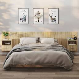 Berkfield Home Wall-mounted Bedside Cabinets 2 pcs Sonoma Oak in Brown - thumbnail 1