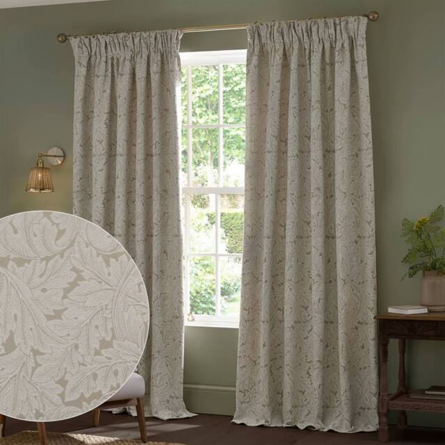 Morris & Co Acanthus Jacquard Fully Lined Pencil Pleat Curtains in Cream - Size: 168 cm width x 183 cm drop - image 1