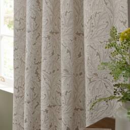 Morris & Co Acanthus Jacquard Fully Lined Pencil Pleat Curtains in Cream - Size: 168 cm width x 183 cm drop - thumbnail 2