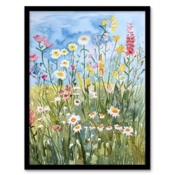 "Artery8 Summer Wildflower Meadow Floral Watercolour Framed Art Print - Size: W12"" x H16""" - thumbnail 1