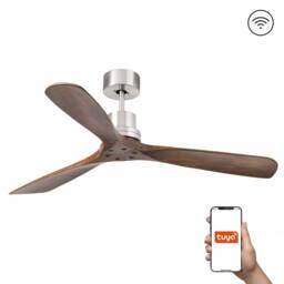 Netlighting Lantau Large 3 Blade Ceiling Fan Satin Nickel Walnut Tuya Smart System in Brown - thumbnail 1