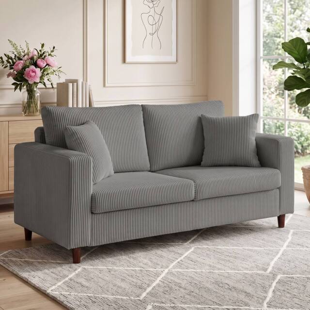 HOMCOM Loveseat Sofa with Wide Seat, Corduroy Upholstered, Light Grey - Size: 2 Seater - image 1