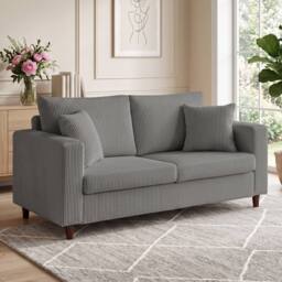 HOMCOM Loveseat Sofa with Wide Seat, Corduroy Upholstered, Light Grey - Size: 2 Seater - thumbnail 1
