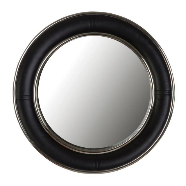 Orsina Churchill Black Genuine Leather Wide Rim Wall Mirror - image 1