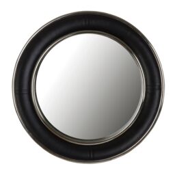 Orsina Churchill Black Genuine Leather Wide Rim Wall Mirror