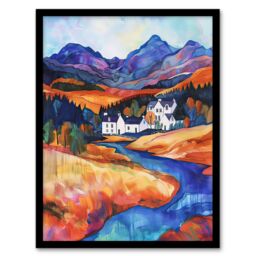 Artery8 Glencoe Mountain Cottages Scottish Landscape Framed Art Print - Size: A4 - thumbnail 1