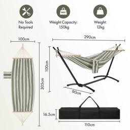 VonHaus 1 Person Freestanding Outdoor Hammock with Stand in Green - Size: 1 Pack - thumbnail 9