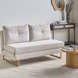 Wyld and Coco 3-Seater Sofa Bed Off-White Fabric Fold-Out Double Sleeper in White