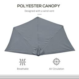 OUTSUNNY 2.7m Garden Half Parasol, Outdoor Patio Umbrella with 5 Steel Ribs in Grey - thumbnail 4