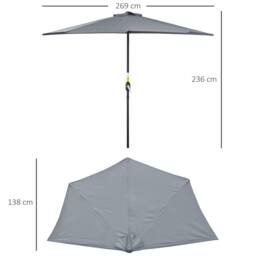 OUTSUNNY 2.7m Garden Half Parasol, Outdoor Patio Umbrella with 5 Steel Ribs in Grey - thumbnail 3