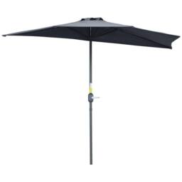 OUTSUNNY 2.7m Garden Half Parasol, Outdoor Patio Umbrella with 5 Steel Ribs in Grey - thumbnail 2