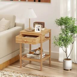 KORVIXA Bedside Table Bamboo Nightstand in Brown - Size: 100 cm - thumbnail 1