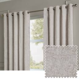 Paoletti Lustre Velvet Fully Lined Eyelet Curtain Pair in Silver - Size: 229 cm width x 229 cm drop - thumbnail 1