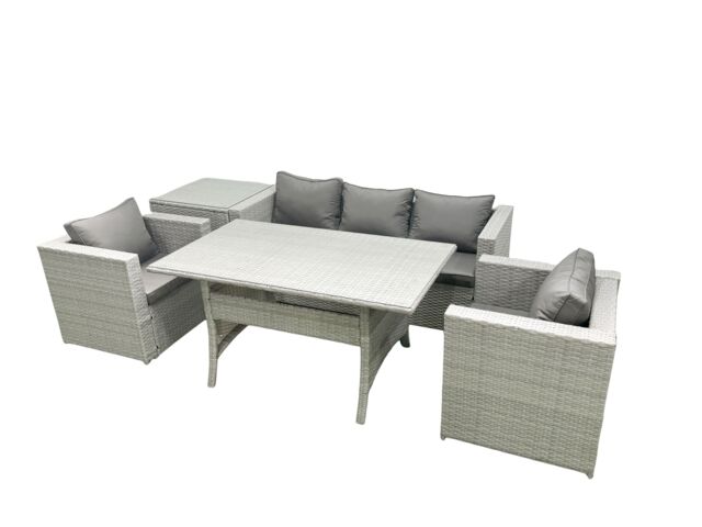 Fimous Garden Dining Set Outdoor Rattan Furniture Set with Sofa Dining Table 2 Chairs Side Table Light Grey Mixed - image 1
