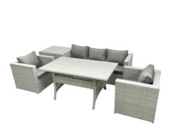 Fimous Garden Dining Set Outdoor Rattan Furniture Set with Sofa Dining Table 2 Chairs Side Table Light Grey Mixed - thumbnail 1