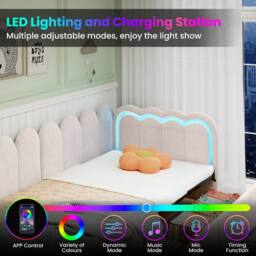 BTM 3ft Single Daybed Velvet Bed Frame LED Storage Drawers Youth Bed in Beige - thumbnail 7