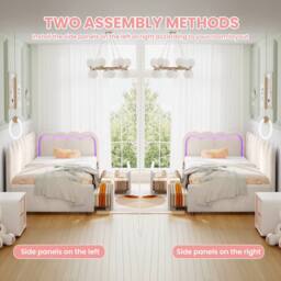 BTM 3ft Single Daybed Velvet Bed Frame LED Storage Drawers Youth Bed in Beige - thumbnail 6