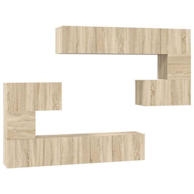 Berkfield Home 8 Piece TV Cabinet Set Sonoma Oak Engineered Wood in Tan - image 1