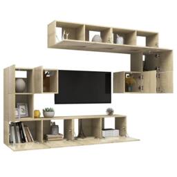 Berkfield Home 8 Piece TV Cabinet Set Sonoma Oak Engineered Wood in Tan - thumbnail 3