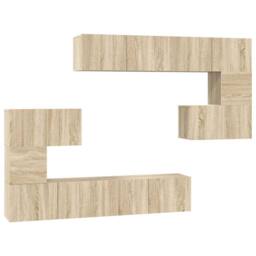 Berkfield Home 8 Piece TV Cabinet Set Sonoma Oak Engineered Wood in Tan - thumbnail 1