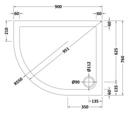 Balterley Premium Slip Resistant Shower Tray - Left Hand Offset Quadrant - 900mm x 760mm - White - thumbnail 2