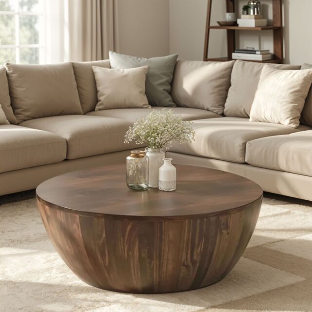 IH Design Natural Solid Dark Mango Wood Coffee Table in Brown - image 1