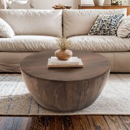 IH Design Natural Solid Dark Mango Wood Coffee Table in Brown - thumbnail 2