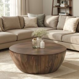 IH Design Natural Solid Dark Mango Wood Coffee Table in Brown - thumbnail 1
