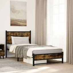 Berkfield Home Metal Bed Frame without Mattress Smoked Oak 100x200 cm in Brown - thumbnail 2