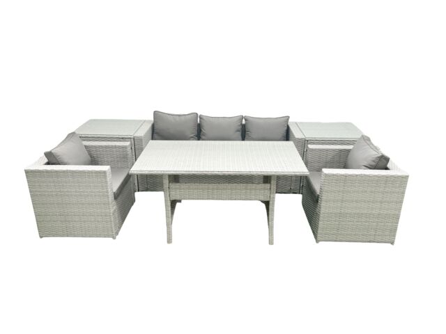 Fimous Garden Dining Set Outdoor Rattan Furniture Set with Sofa Dining Table 2 Chairs 2 Side Tables Light Grey Mixed - image 1