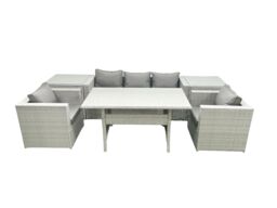 Fimous Garden Dining Set Outdoor Rattan Furniture Set with Sofa Dining Table 2 Chairs 2 Side Tables Light Grey Mixed - thumbnail 1