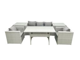 Fimous Garden Dining Set Outdoor Rattan Furniture Set with Sofa Dining Table 2 Chairs 2 Side Tables Light Grey Mixed - thumbnail 2