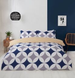 Rapport Home Geo Polycotton Duvet Cover Set With Pillowcase in Blue - Size: King - thumbnail 1