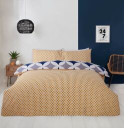 Rapport Home Geo Polycotton Duvet Cover Set With Pillowcase in Blue - Size: King - thumbnail 3