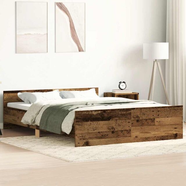 Berkfield Home Bed Frame without Mattress Old Wood 140x190cm Engineered Wood in Brown - Size: 140x190 cm - image 1