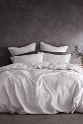 Lazy Linen 'Pure Washed Linen' Duvet Cover in White - Size: Double - thumbnail 1