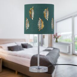 First Choice Lighting Set of 2 Chrome Touch Operated Table Lamps with Dark Green Fern Shades in Silver - thumbnail 7