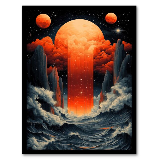"Artery8 Aquarius Zodiac Sign Space Seascape Concept Art Framed Art Print in Orange - Size: W12"" x H16""" - image 1